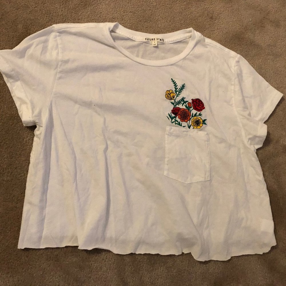 Future State White Cropped Top Embroidered Flower